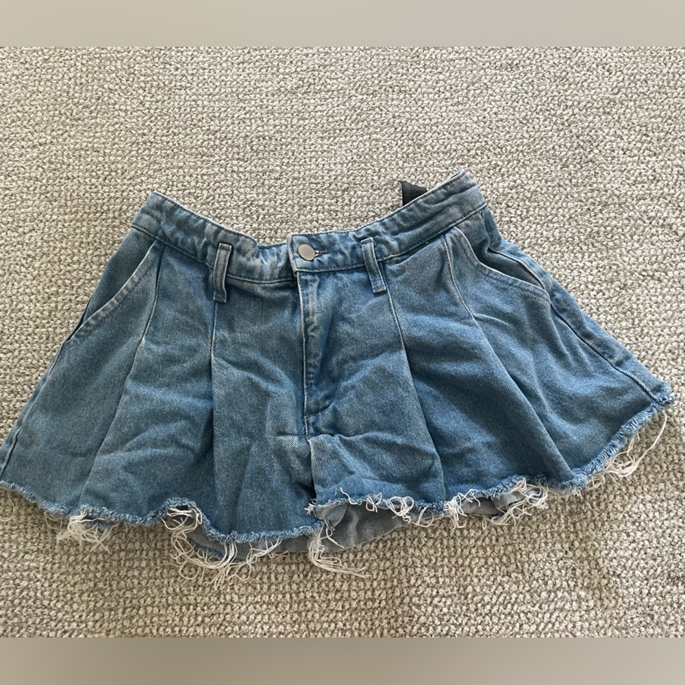 Zara Blue Denim Pleated Skirt